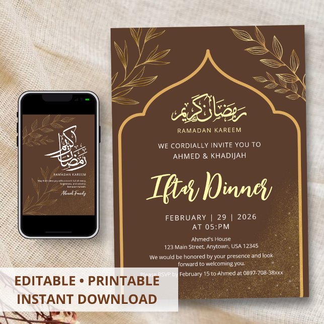 Convites Minimalist Gold Line Art Ramadan Iftar Dinner (Criador carregado)
