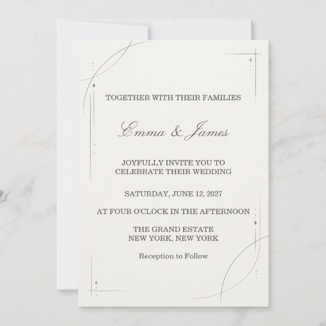 Convites Minimalist Gold Line Wedding Invitation (Frente)