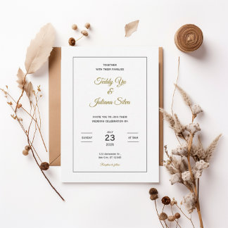 Convites Minimalist Gold Script Wedding Invitation