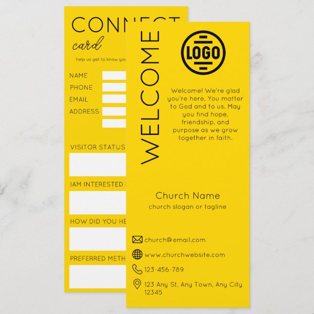 Convites Minimalist Golden Church Connection Card (Frente/Verso)