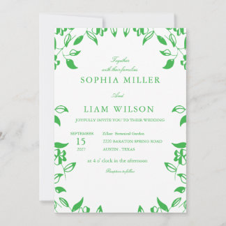 Convites Minimalist Green Botanical Wedding Invitation