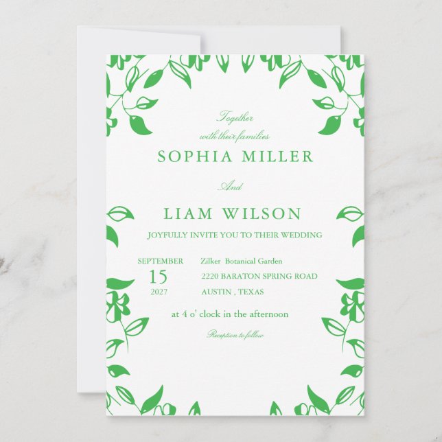 Convites Minimalist Green Botanical Wedding Invitation (Frente)