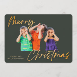 Convites Minimalist Green Gold Merry Christmas Handwriting 