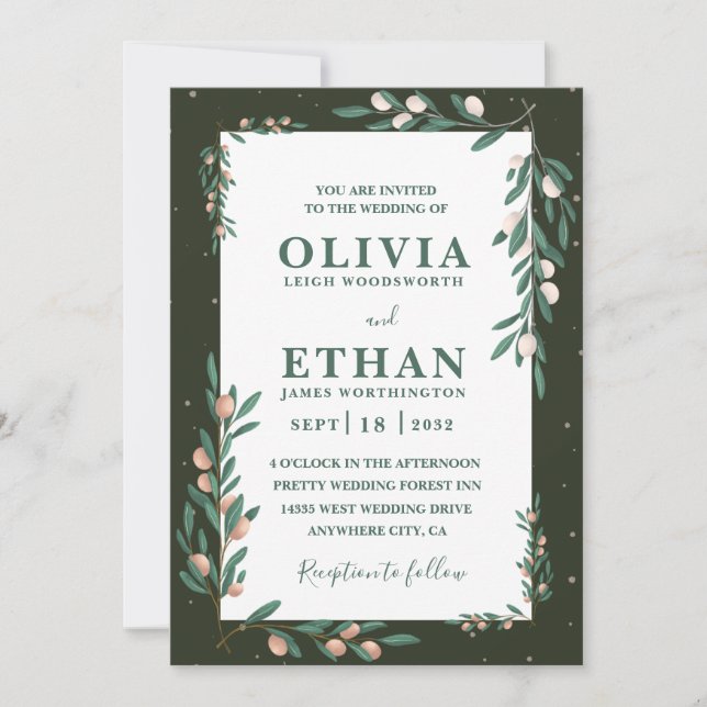 Convites Minimalist Green Modern Simple Typography Wedding  (Frente)
