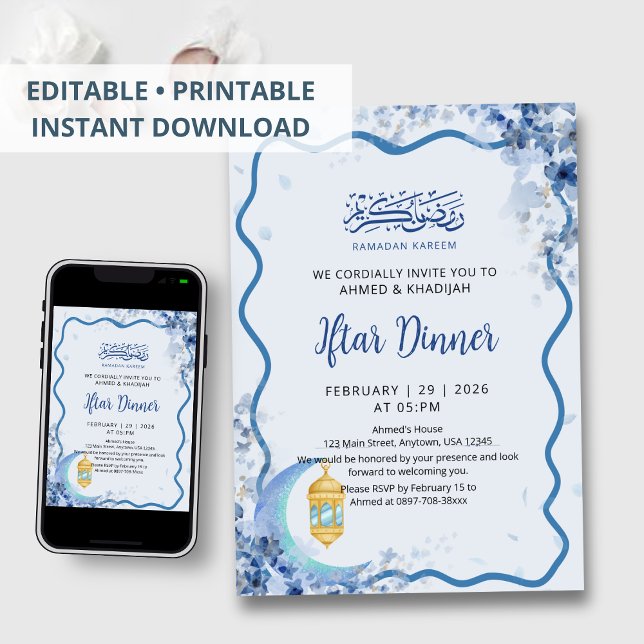 Convites Minimalist Greenery Moon Ramadan Iftar Invitation (Criador carregado)