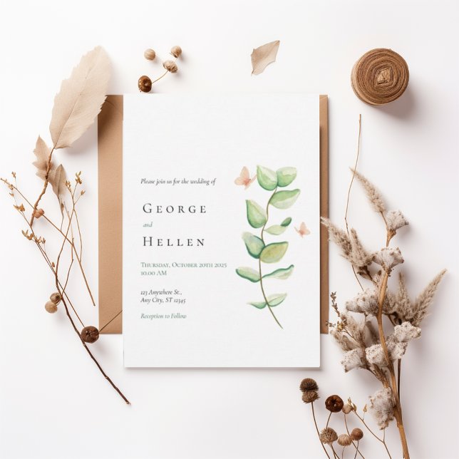 Convites Minimalist Greenery Wedding Invitation (Criador carregado)