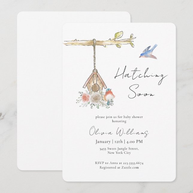 Convites Minimalist Hatching Soon Bird Nest Baby Shower (Frente/Verso)