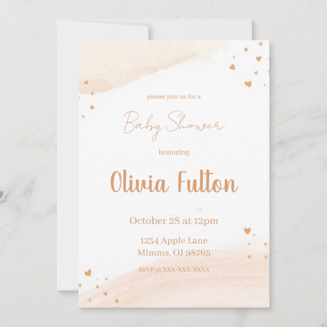 Convites Minimalist Heart Baby Shower Invitation – Blush (Frente)