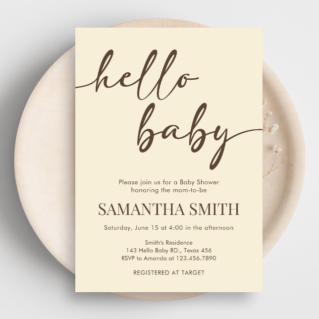 Convites Minimalist Hello Baby Baby Shower (Minimalist Hello Baby Shower Invitation)