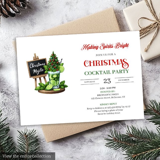 Convites Minimalist Holiday Cocktails Editable Party Invite (Minimalist Holiday Cocktails Editable Party Invite)