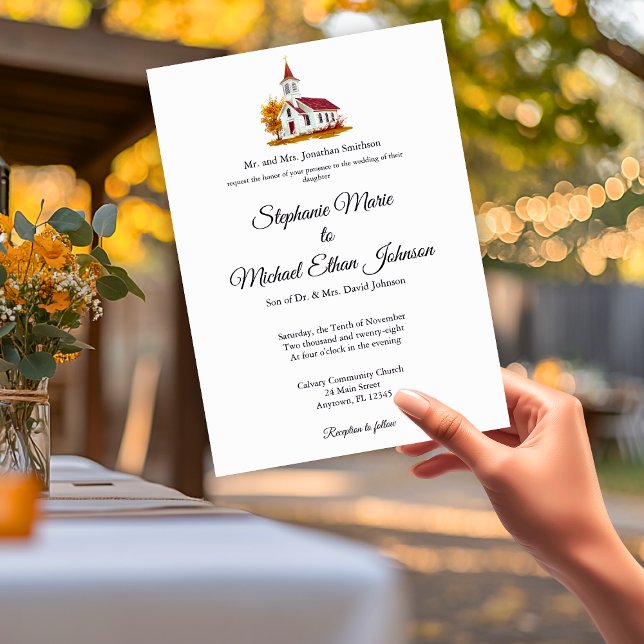 Convites Minimalist Illustration Formal Church Wedding (Minimalist Illustration Formal Church Wedding Invitation)