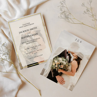 Convites Minimalist Ivory & Gold Border Wedding