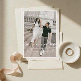 Convites Minimalist Ivory Photo Save the Date Wedding