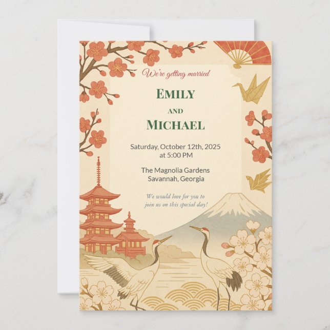 Convites Minimalist Japanese Cherry Blossom Wedding (Frente)