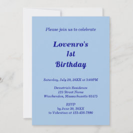 Convites Minimalist Light Blue Kids Birthday Invitation