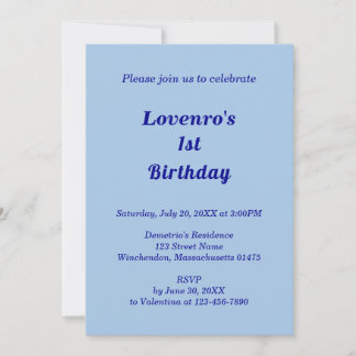 Convites Minimalist Light Blue Kids Birthday Invitation