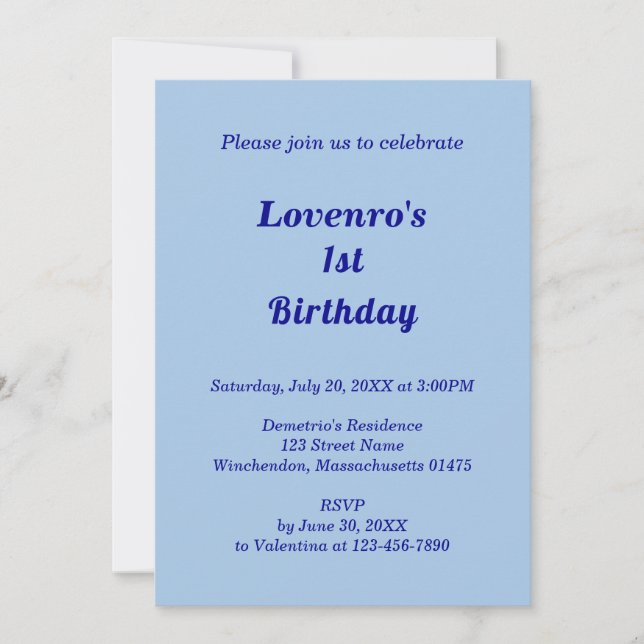 Convites Minimalist Light Blue Kids Birthday Invitation (Frente)