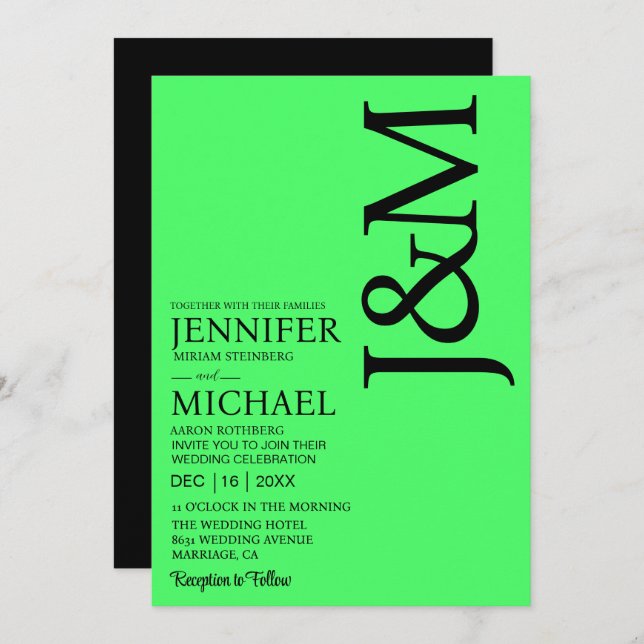 Convites Minimalist Lime Green Summer Wedding (Frente/Verso)
