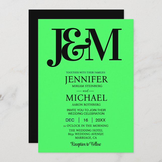 Convites Minimalist Lime Green Wedding (Frente/Verso)