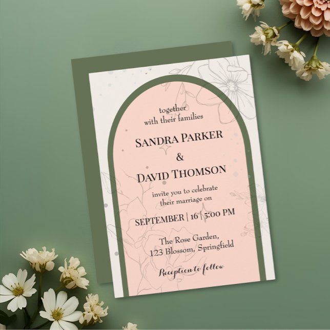 Convites Minimalist Line Art Floral Arch Wedding  (Criador carregado)