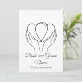 Convites Minimalist Line Art Hearts & Hands Grey Wedding In