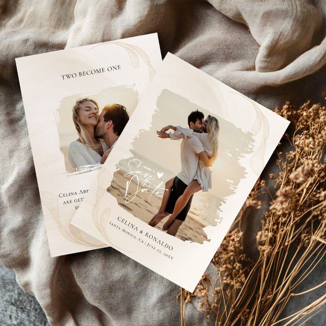 Convites Minimalist Modern Boho Brushstroke Photos Wedding (Criador carregado)