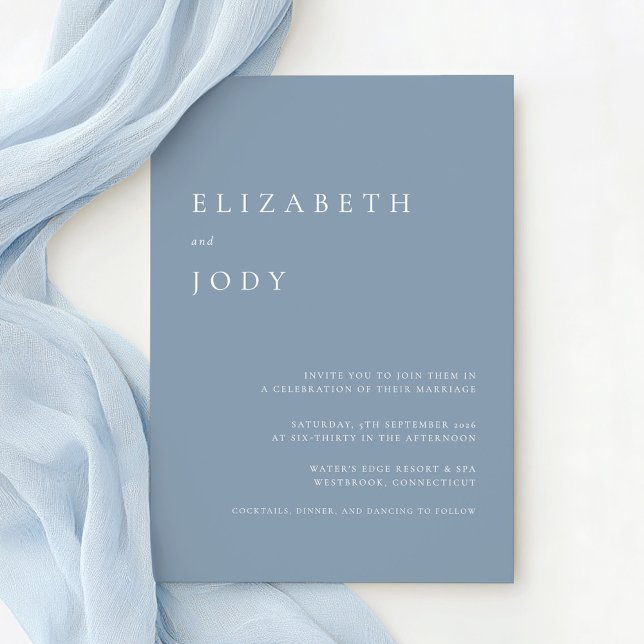 Convites Minimalist Modern Elegant Dusty Blue Wedding  (Criador carregado)