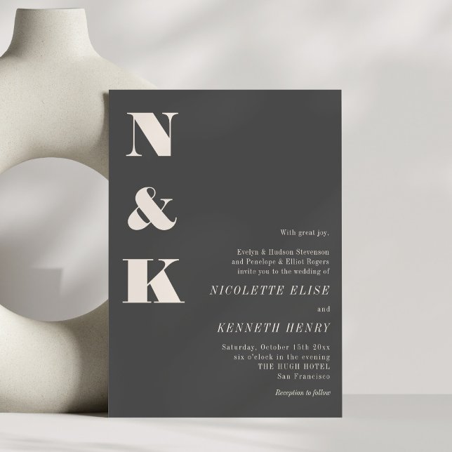 Convites Minimalist Modern Monogram Soft Black Bold Wedding (Criador carregado)
