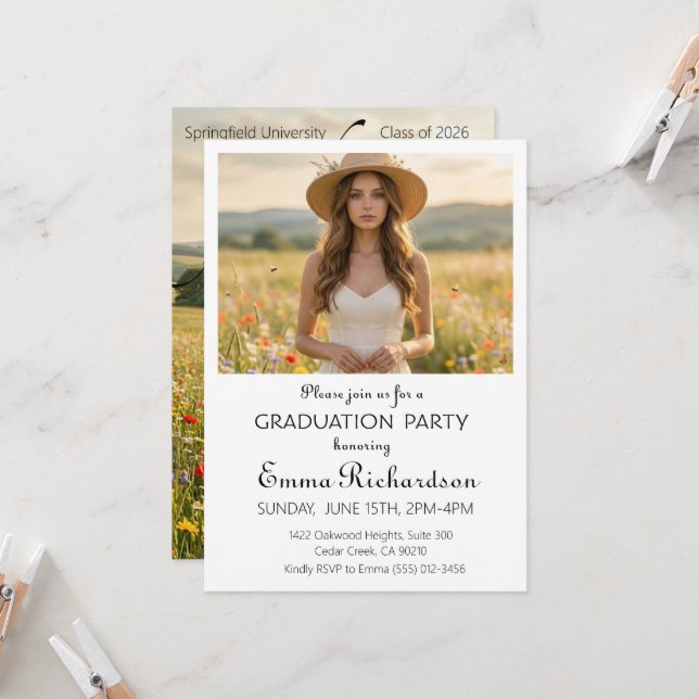 Convites Minimalist Modern Typography Graduation Party (Frente/Verso In Situ)