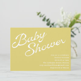 Convites Minimalist Modern Yellow Retro Script Baby Shower