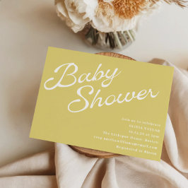 Convites Minimalist Modern Yellow Retro Script Baby Shower