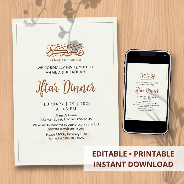 Convites Minimalist Mosque Horizon Ramadan Iftar Invitation (Criador carregado)