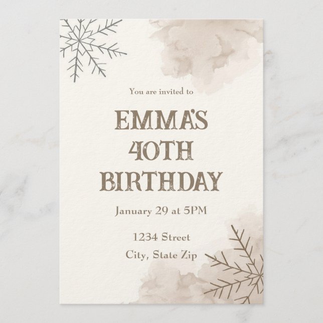 Convites Minimalist Neutral Winter 40th Birthday Invitation (Frente)