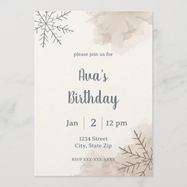 Convites Minimalist Neutral Winter Birthday Invitation (Frente)