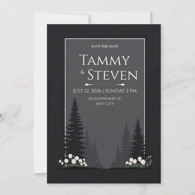 Convites Minimalist Nordic Forest Silhouette Wedding (Frente)