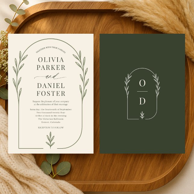 Convites Minimalist Olive Green Boho Arch Wedding (Criador carregado)