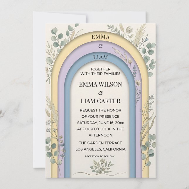 Convites Minimalist Pastel Arch Frame Botanical Wedding (Frente)