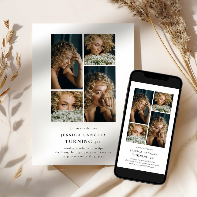 Convites Minimalist Photo Collage 40th Birthday (Criador carregado)