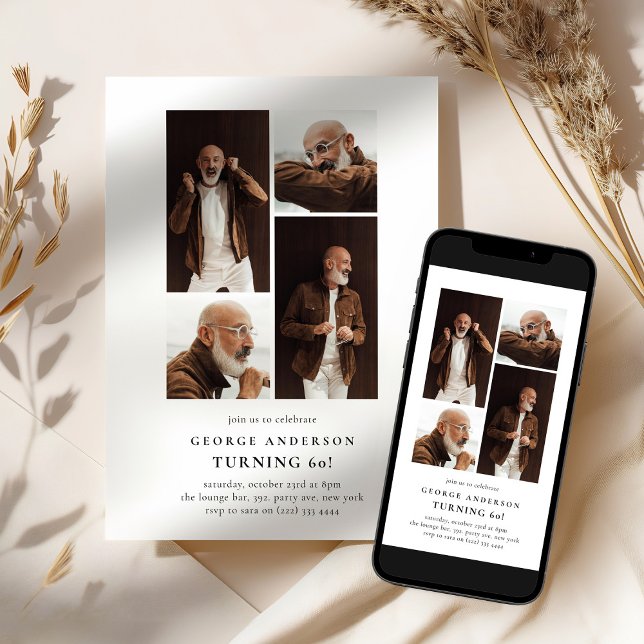 Convites Minimalist Photo Collage 60th Birthday (Criador carregado)