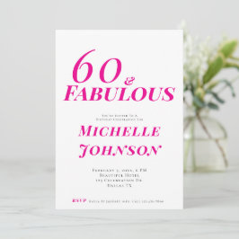 Convites Minimalist Pink 60 & Fabulous 60th Birthday Party