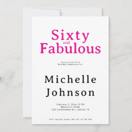 Convites Minimalist Pink 60 & Fabulous 60th Birthday Party