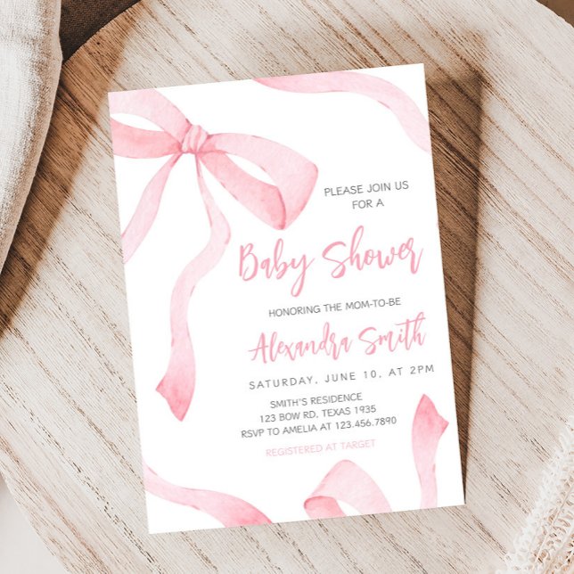 Convites Minimalist Pink Bow Baby Shower (Coquette Baby Shower Invitation)