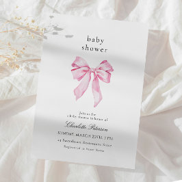 Convites Minimalist Pink Bow Baby Shower Invitation
