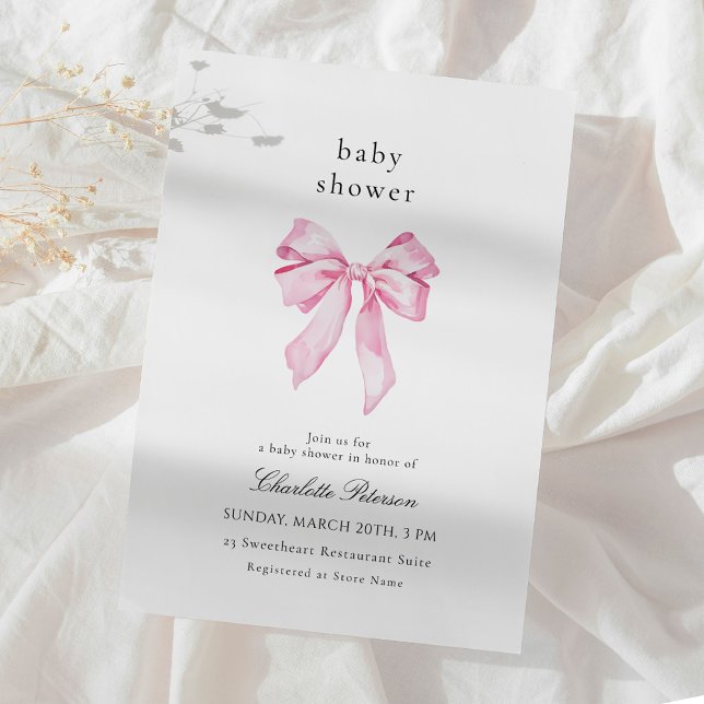 Convites Minimalist Pink Bow Baby Shower Invitation (Criador carregado)
