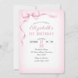 Convites Minimalist Pink Bow First Birthday Invitation