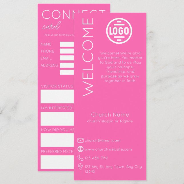 Convites Minimalist Pink Church Connection Card (Frente/Verso)