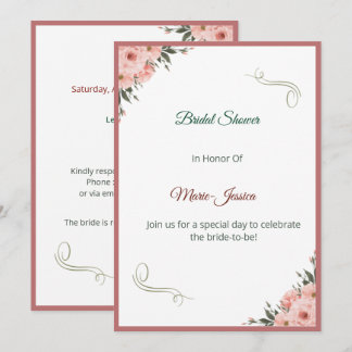 Convites Minimalist Pink Floral Bridal Shower Invitation,
