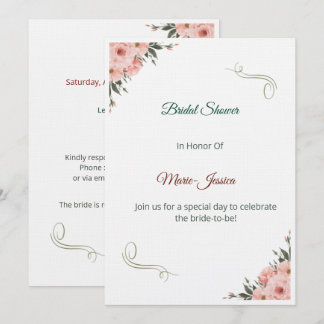Convites Minimalist Pink Floral Bridal Shower Invitation,