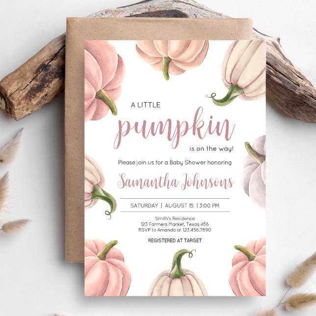 Convites Minimalist Pink Pumpkin Fall Baby Shower (Pink Pumpkin Baby Shower Invitation )