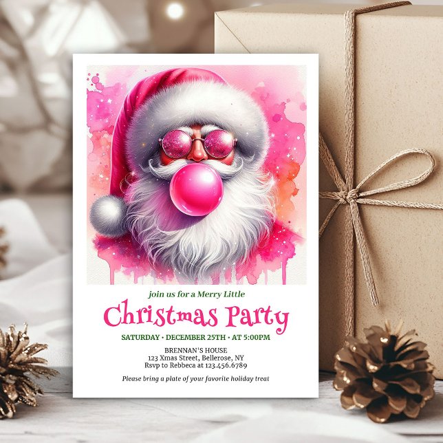 Convites Minimalist Pink Santa Bubble Gum Christmas Invites (Minimalist Pink Santa Bubble Gum Christmas Invitation

)